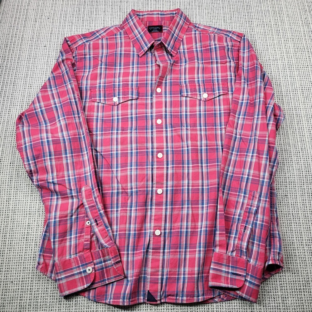 UNTUCKit Shirt Mens Large Red Plaid Long Sleeve Button Front Casual Cotton